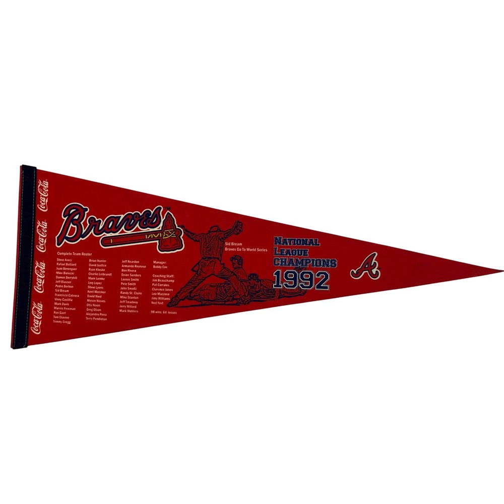 Vintage 1992 Atlanta Braves National League Champions Pennant Coca-Cola Roster